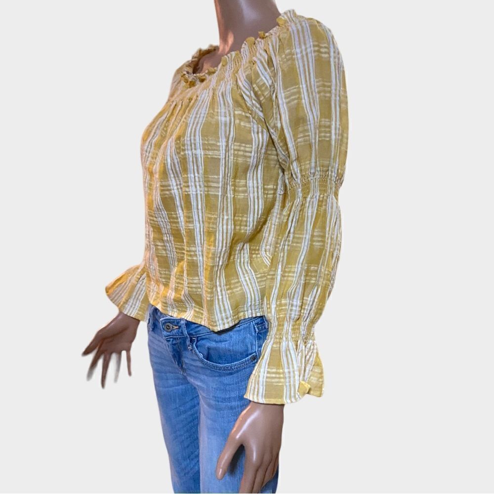 New Women's Love Riche Cotton Yellow Long Sleeve Plaid Top